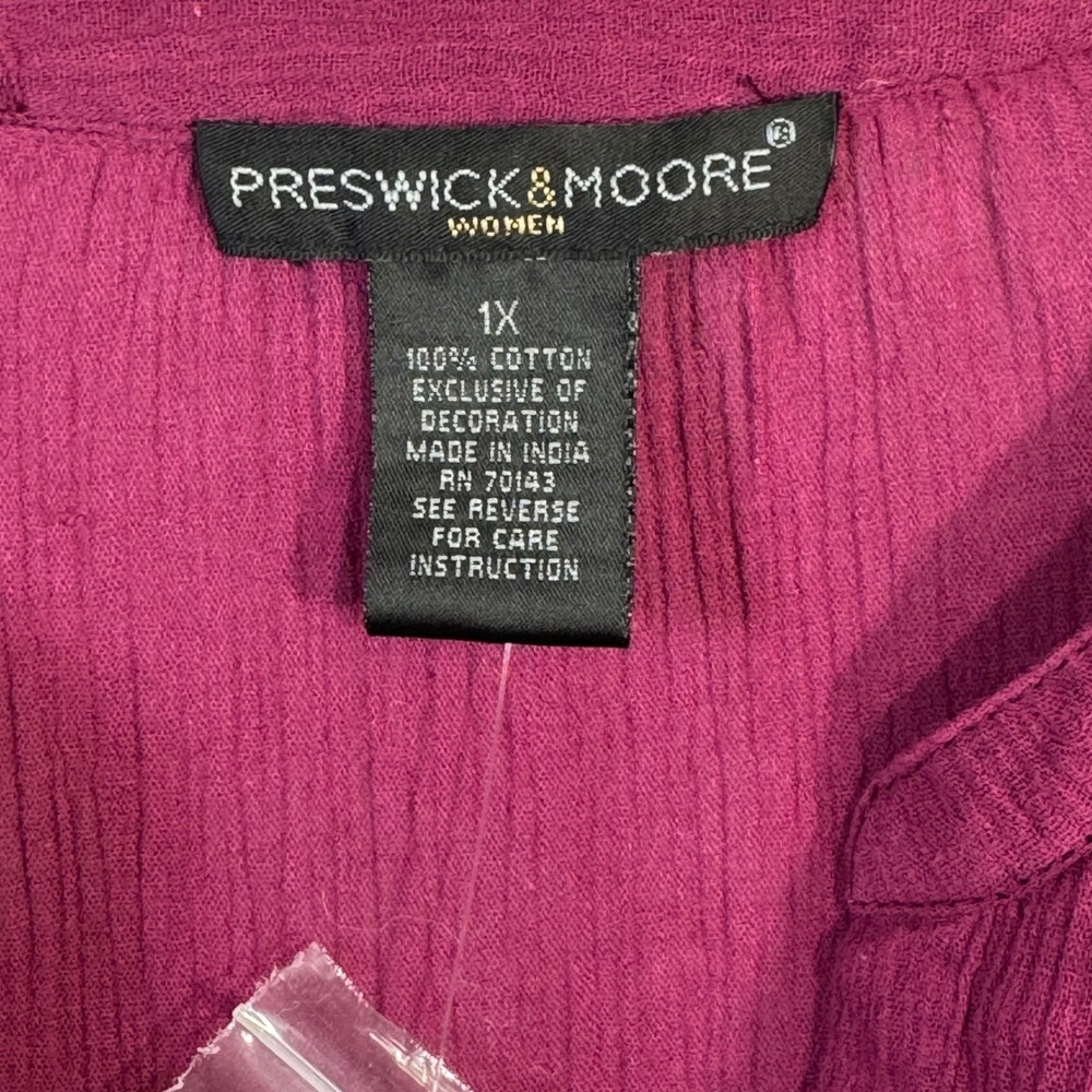Preswick & Moore Women 1X Burgundy Cotton Gauze Embroidered Lace Button Top NWT - Picture 5 of 10